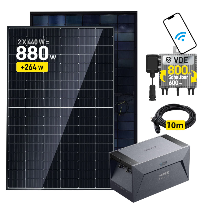 ALLDREI 2x440W Balkonkraftwerk mit  Anker SOLlX Solarbank E1600 und Kabel