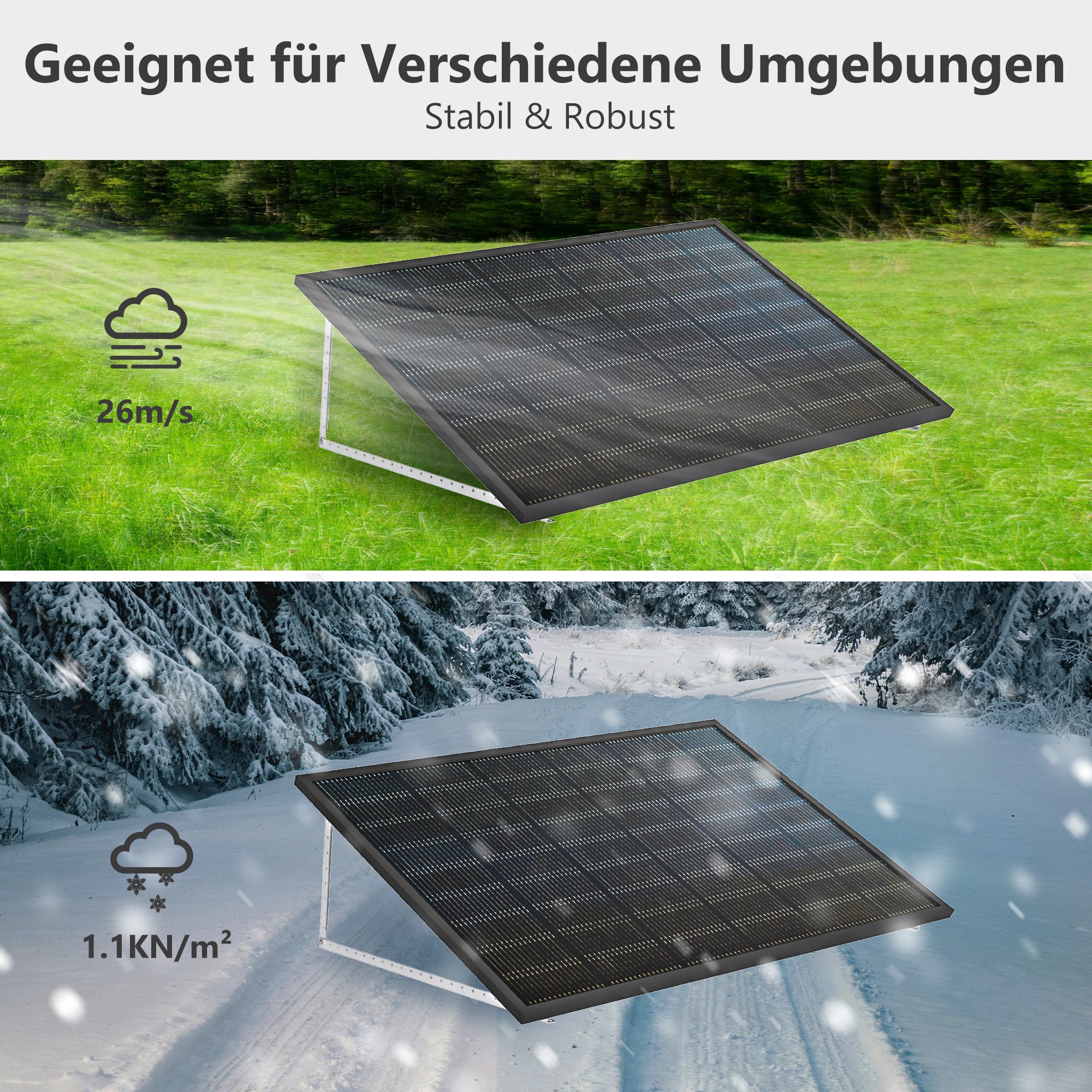 ALLDREI Solarpanel Halterung 120cm für 2 Module, Geeignet für Flachdach/Garten/Fassade