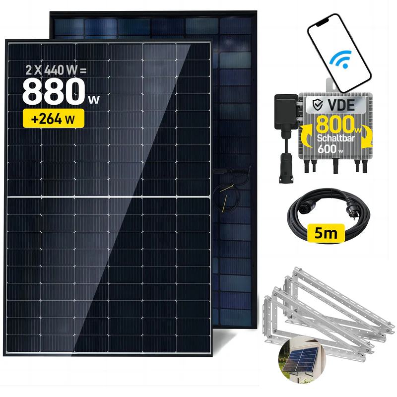 ALLDREI 2x440W Komplettset Balkonkraftwerk, Wechselrichter und Kabel