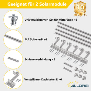 ALLDREI Halterung für Solarmodule auf Ziegeldach – Komplettset zur Befestigung von zwei Solarmodulen für Balkonkraftwerke