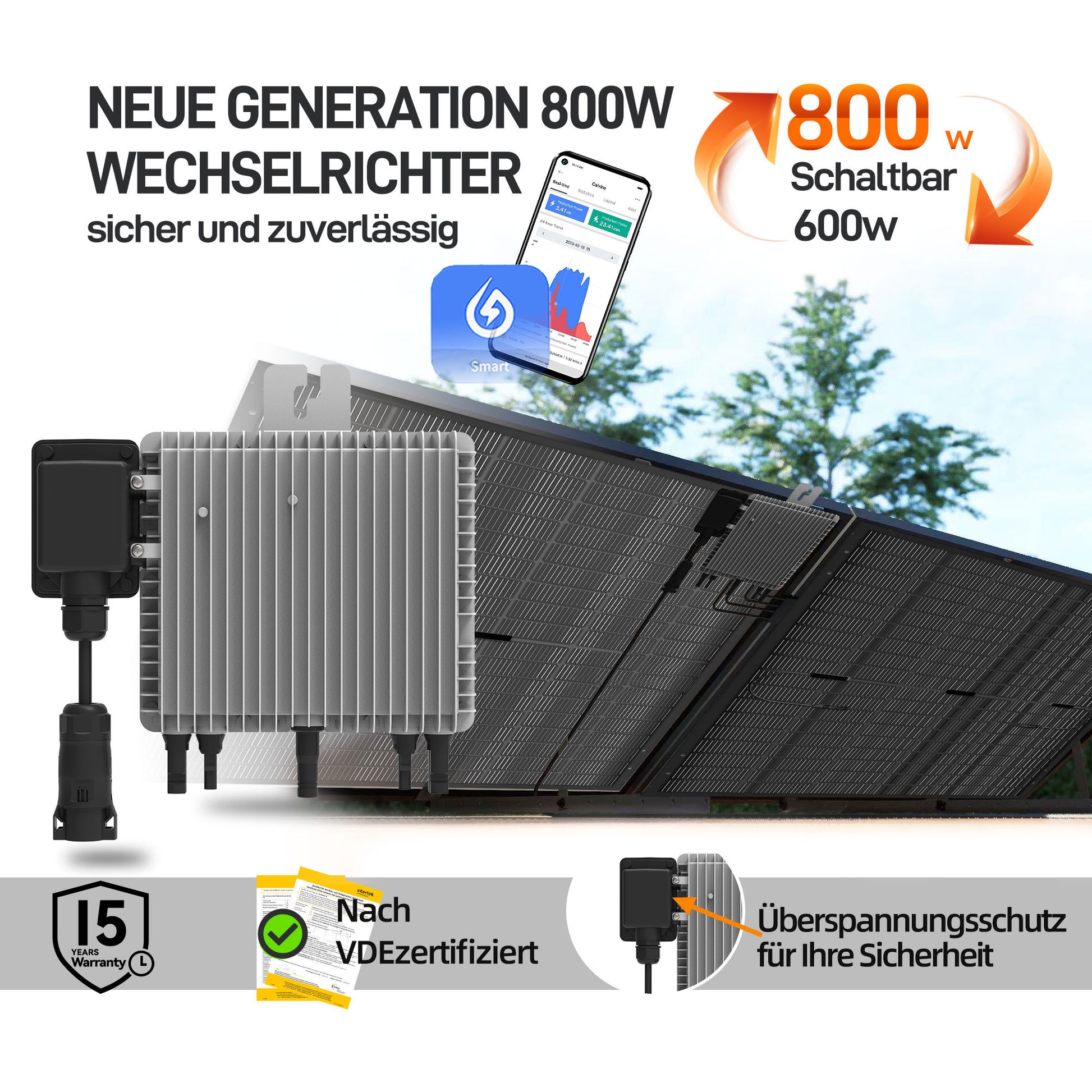 ALLDREI Balkonkraftwerk 880W mit 2x440W Bifazialer Glas Solarmodule, Deye Wechselrichter, Kabel