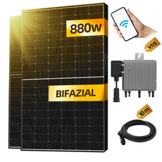 ALLDREI Balkonkraftwerk 880W mit 2x440W Bifazialer Glas Solarmodule, Deye Wechselrichter, Kabel