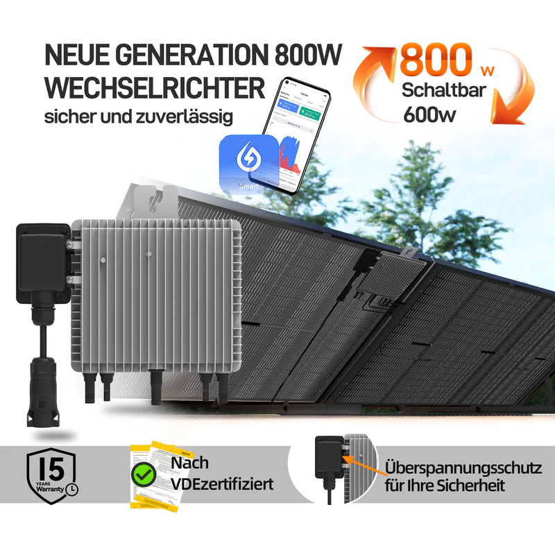 ALLDREI Balkonkraftwerk mit Sunlit BK215, kostenloser Deye SUN-M80G4-EU-Q0 Wechselrichter