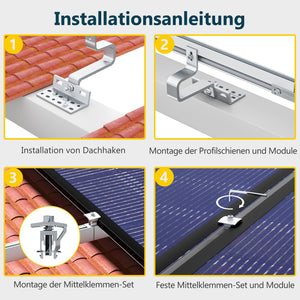 ALLDREI Halterung für Solarmodule auf Ziegeldach – Komplettset zur Befestigung von zwei Solarmodulen für Balkonkraftwerke