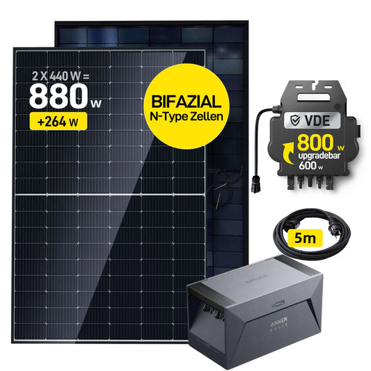 ALLDREI 2x440W Balkonkraftwerk mit  Anker SOLlX Solarbank E1600 und Kabel