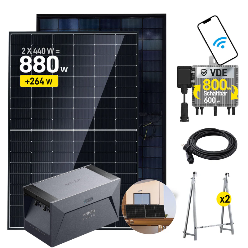 ALLDREI 2x440W Balkonkraftwerk mit  Anker SOLlX Solarbank E1600 und Kabel