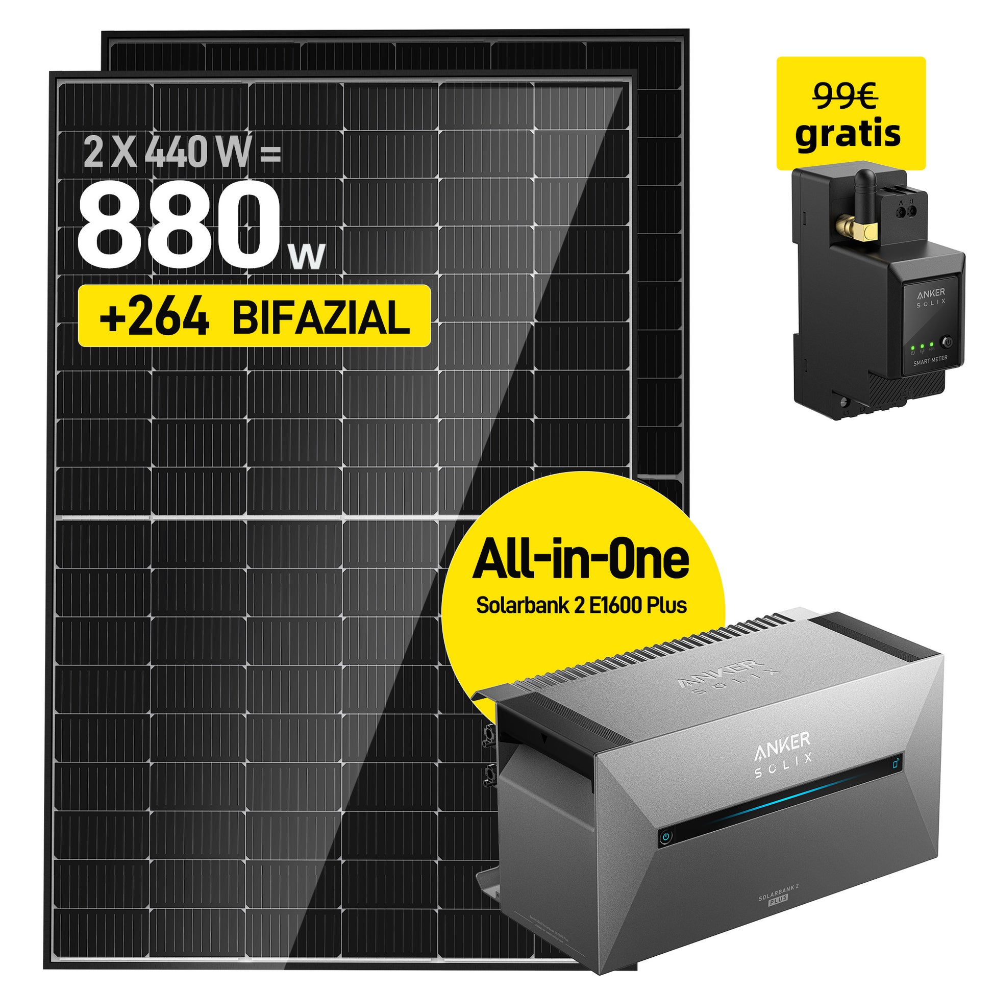 ALLDREI All-in-One Balkonkraftwerk mit Anker Solarbank 2 E1600 Plus System, kostenloser Smarter Zähler